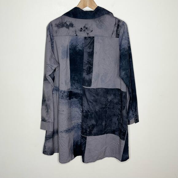 Comfy USA Women Long Sleeve Button Up Tunic Top Small Blue Gray Artsy Lagenlook - Picture 9 of 9